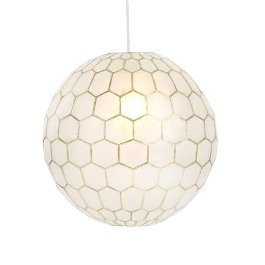 Capiz Honeycomb Globe Pendant Light, Capiz White Seashells with Antique Gold